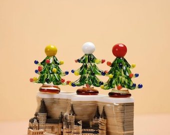 Statuine di Natale in vetro fatte a mano, mini ornamenti natalizi in vetro fuso, decorazioni per la tavola delle feste, regali di Natale unici, decorazioni da collezione