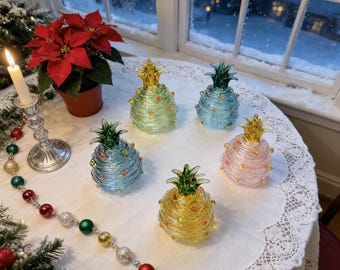 Ornamento di ananas in vetro fatto a mano, decorazione natalizia per la casa, decorazione da tavola per le feste, decorazione per le feste, decorazione per auto, regalo di Natale.