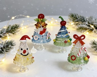 Statuine per alberi di Natale in vetro soffiato a mano, mini decorazioni natalizie in vetro, decorazioni festive per la tavola di casa, regalo di Natale per familiari e amici