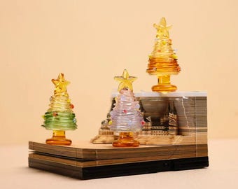 Statuine di Natale in vetro fatte a mano, ornamenti natalizi in vetro fuso a spirale con stella, decorazioni per la tavola delle feste, set regalo di Natale unico