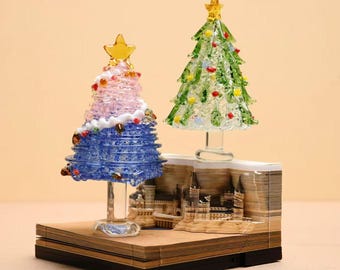 Statuine di Natale in vetro fatte a mano, ornamenti natalizi in vetro fuso con stella, decorazioni per la tavola delle feste, regalo di Natale unico da collezione