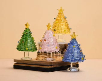 Set di statuette per albero di Natale in vetro fatte a mano, ornamenti natalizi in vetro fuso a spirale con stella, decorazione da tavola per le feste, regalo di Natale unico