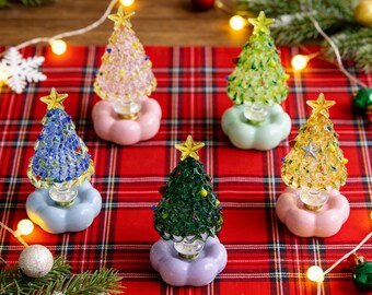 Albero di Natale in vetro fatto a mano, decorazioni colorate per la casa durante le feste, decorazioni da tavolo festive, idea regalo per decorazioni natalizie