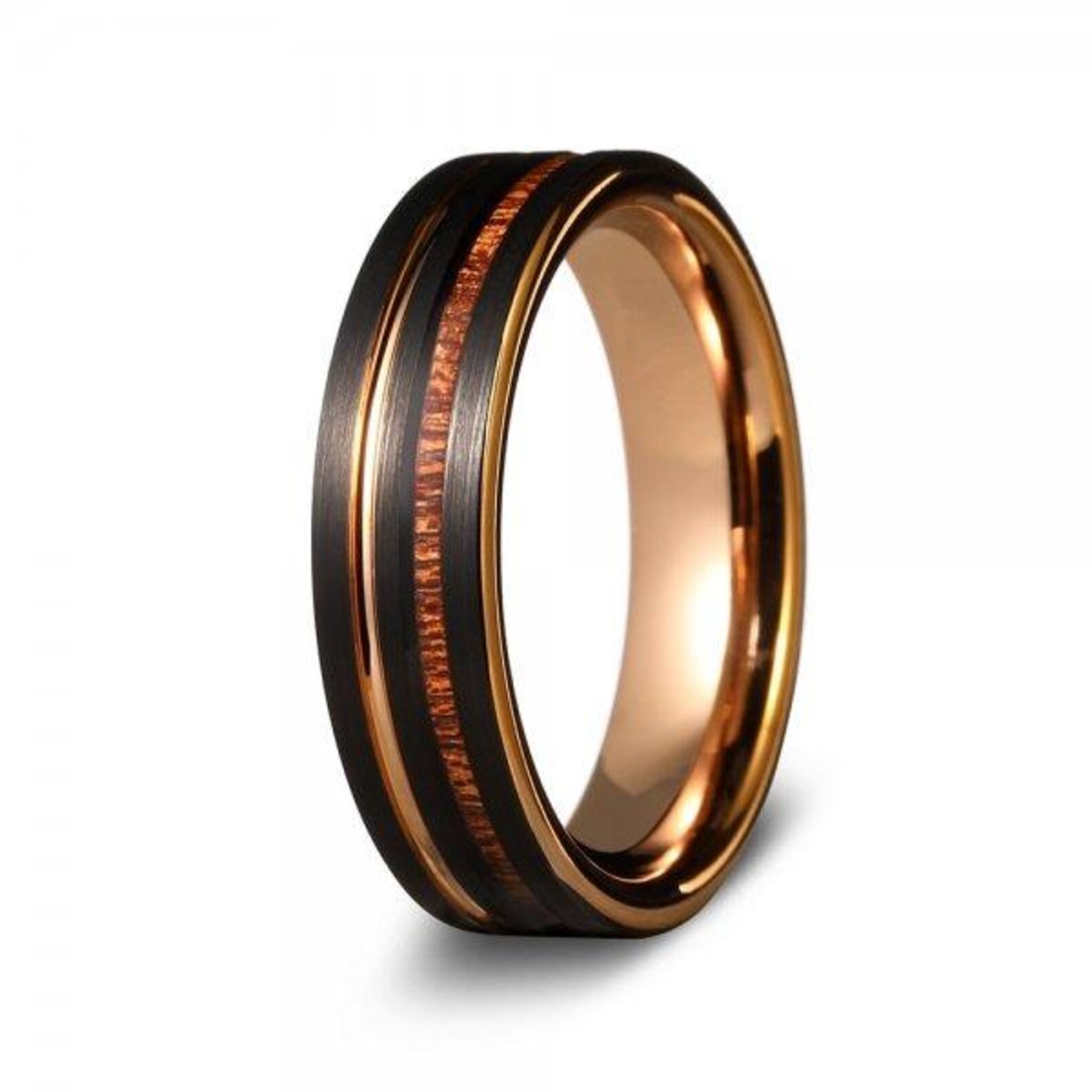 Tungsten Whiskey Barrel Ring 18K Gold Plated, Lava Wood Mens Wedding ...