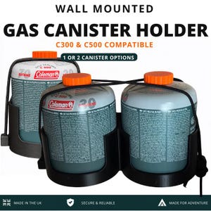 Wall Mounted C300 & C500 Gas Canister Holder | 1 or 2 Canisters | Campervan, Motorhome + Workshop Storage