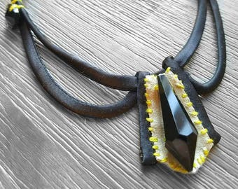 Vintage Chandelier Crystal Necklace,Woman,Black,Crystal,Lime Green,Antique,Handmade,Acessory,Christmas,gift,Satin,HandSewn,Embroidery,Bday