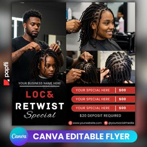 Locs Specials Flyer, Editable Flyer Template, Loc And Retwist Flyer, Dread Locks Flyer, Loc Styling Braid Promo, Premade Loctician Flyer