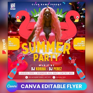 Summer Party Flyer Template, Editable Flyer, Summer Celebration Flyer, Party Invite, Pool Party Flyer, Premade Club DJ Event Party Flyer