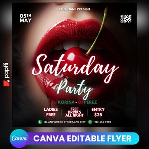 Editable Club Flyer Template For Canva, DIY Event Flyer, Party Flyer, Digital Birthday Flyer, DJ Party Invite for Social Media & Instagram