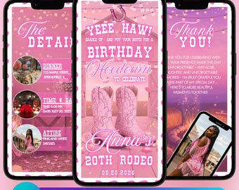 Animated Pink Hoedown Invitation, Editable Template, Wild West Video Invite, Cowboy Themed Evite, Premade Country Western Celebration