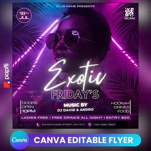 Editable Exotic Fridays Party Flyer, Friday Party Flyer, DJ Nightclub Party, Adult Party Flyer, Social Media Canva Template,Instant
