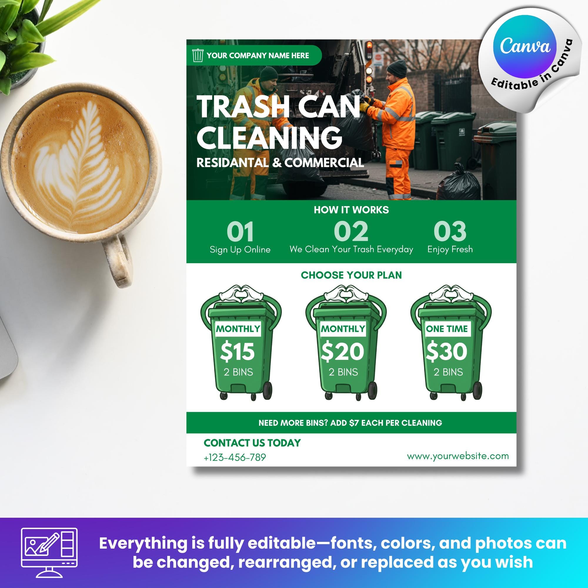 Trash Bin Cleaning Flyer Template, Dumpster Cleaning Service Ad ...
