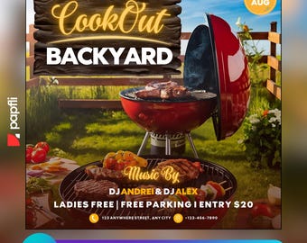 Backyard Cookout Flyer, BBQ Flyer, Summer Cookout Flyer, DIY Canva Editable Design Template, Food Flyer, Cook Out Party for Facebook