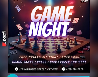 Volante para fiesta de juegos: Invitación editable para redes sociales (Plantilla de Canva)