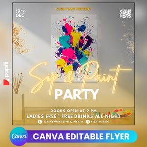 Paint and Sip Party Flyer, Editable Canva Template, Creative Event Flyer Design, Instagram & Social Media Post Template For Instagram