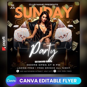Editable Club Flyer Template For Canva, DIY Event Flyer, Party Flyer, Digital Birthday Flyer, DJ Party Invite for Social Media, Instagram