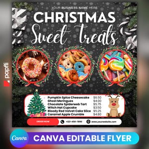 Christmas Sweet Treats Flyer, Editable Flyer, December Bake Sale, Holiday Season Bakery Flyer, Cake Pastry Dessert Flyer, Instant Download