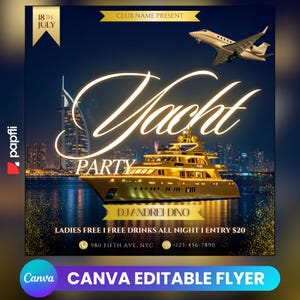 Luxury Boat Party Invite Flyer, DIY Flyer Template Design, Weekend Yacht Party Flyer, Club DJ Event Flyer, Premade Summer Party Flyer