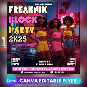 Bearbeitbarer Freaknik Party Flyer, Freaknik Party Einladen, Nachtklub Flyer, Pool Mansion Party, Sommerparty Flyer, Splash Alt, Canva Vorlage