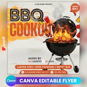 Backyard Cookout Flyer, BBQ Flyer, Summer Cookout Flyer, DIY Canva Editable Design Template, Food Flyer, Cook Out Party for Social Media