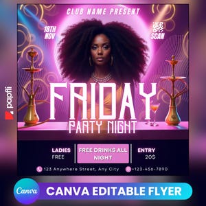 Editable Club Flyer Template For Canva, DIY Event Flyer, Party Flyer, Digital Birthday Flyer, DJ Party Invite for Social Media, Instagram