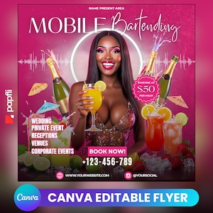 Plantilla de volante de barman móvil, volante editable, volante de barman, volante de mixólogo, volante de bar, volante de bar portátil, volante comercial prediseñado