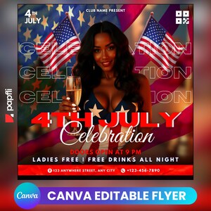 4th of July Party Flyer, Editable Independence Day Party Flyer, USA Celebration Flyer, Patriotic Party Flyer, Club Party Flyer, Canva