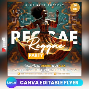 Reggae Club Flyer Template For Canva, DIY Event Flyer, Party Flyer, Jamaican Flyer, DJ Party Invite for Social Media, Instagram
