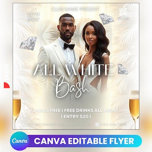 All White Party Flyer, Social Media All White Party Announcement Editable Invitation, DIY Canva Template, All White Party Summer Canva