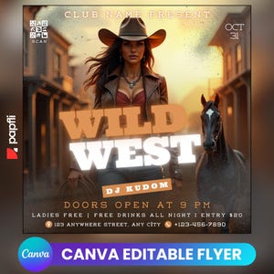 Western Party Flyer, Social Media Western Party Announcement, Editable Western Invitation, DIY Canva Template, Birthday Western Party Canva