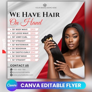 Hair On Hand Flyer, Editable Flyer Template, Wig Specials Flyer, Hair Bundle Promo Flyer, Wigs Discount Flyer, Premade Bundle Hair Flyer