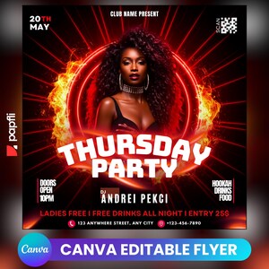 Editable Club Party Flyer Template: DJ Event, Social Media (Canva)