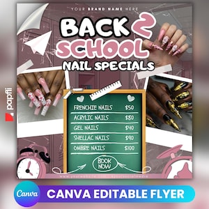 Back to School Nail Flyer, Nail Special Flyer, Back 2 School Nail Deals, Nail Tech Flyer, Nail Booking Flyer, Nail Appointments, Nail Flyer