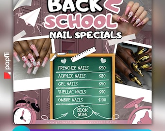 Back to School Nail Flyer, Nail Special Flyer, Back 2 School Nail Deals, Nail Tech Flyer, Nail Booking Flyer, Nail Appointments, Nail Flyer