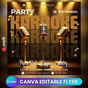 Modello di volantino modificabile per club di karaoke per Canva, volantino fai da te per eventi, volantino per feste, volantino digitale per compleanni, invito per feste con DJ per post sui social media