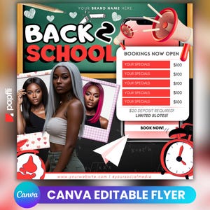 Back To School Flyer, Back To School Hair Flyer, Back to School Sale Flyer, Editable Canva Flyer, Back 2 School Flyer, Braid Special Flyer