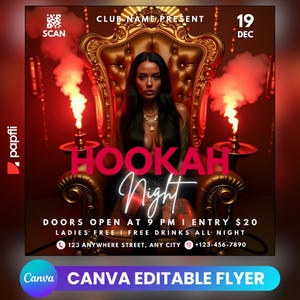 Flyersjabloon waterpijplounge: uitnodiging voor DIY-dj-feest (canva)