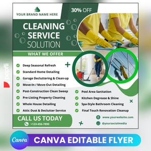Bearbeitbare Reinigungsdienste Flyer-Vorlage, professioneller Maid- und Hausmeister-Flyer, vorgefertigter Hausreinigungs-Business-Flyer-Design für die Werbung