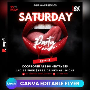 Editable Club Flyer Template For Canva, DIY Event Flyer, Party Flyer, Digital Birthday Flyer, DJ Party Invite for Social Media & Instagram