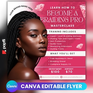 Braids Masterclass Flyer, Editable Flyer Template, Learn To Braid Beauty Flyer, Hair Braid Training Flyer, Premade Braiding Course Flyer