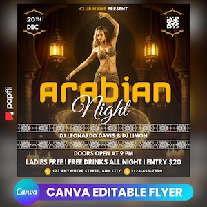Arabian Nights Party Flyer, Social Media Arabian Party Announcement Editable Arabian Night Invitation, DIY Canva Template, Arabian Party