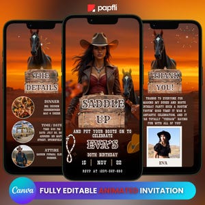 Animierte Western-Party-Einladung, bearbeitbare Vorlage, Wild-West-Video einladen, Cowboy-Themen-Evite, vorgefertigte Country-Western-Feier