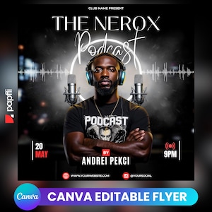 Podcast Flyer Template, Editable Flyer, Talk Show Flyer, Weekly Podcast Flyer, Live Stream Online Flyer, Premade Radio Show YouTube Flyer