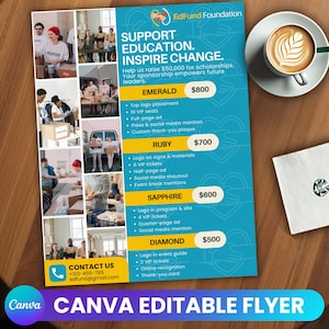 Fundraising Flyer, Editable Flyer, Charity Event Sponsor Flyer, Nonprofit Donation Drive, Premade Sponsorship Support A Cause, Instant