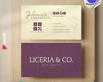 Floral Business Card Template: Editable Esthetician, Lash Tech, PMU (Digital Download)