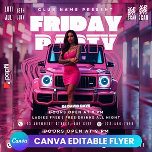 Editable Club Flyer Template For Canva, DIY Event Flyer, Party Flyer, Digital Birthday Flyer, DJ Party Invite for Social Media, Instagram