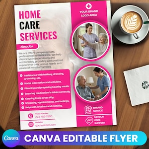 Home Care Service Flyer, bearbeitbare Flyer Vorlage, Flyer zur Gesundheitsfürsorge, Flyer für Altenpflege, vorgefertigter Flyer für Altenpflege