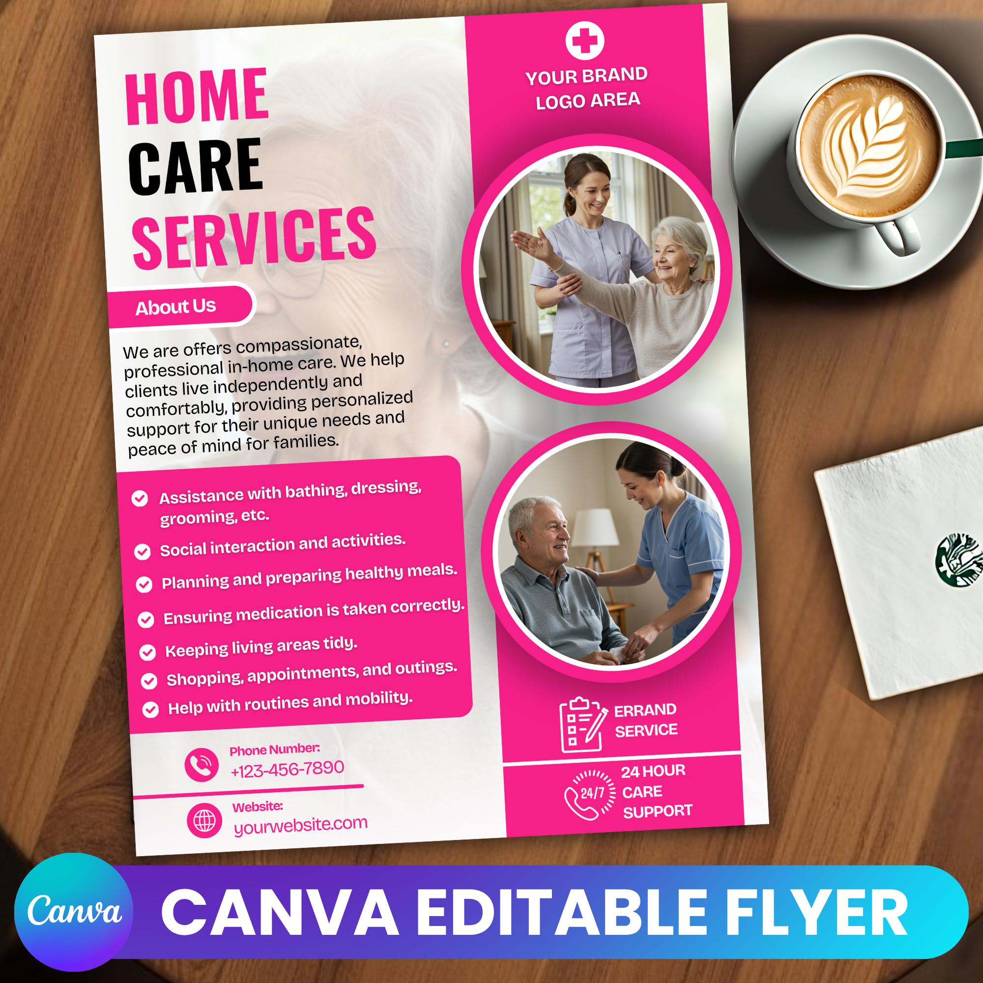 Home Care Service Flyer, Editable Flyer Template, Healthcare Assistance Flyer, Elderly Care Service Flyer, Premade Senior Caregiving Flyer
