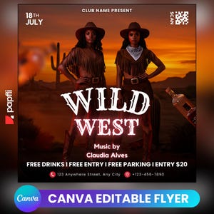 Western Party Flyer, Social Media Western Party Announcement, Editable Western Invitation, DIY Canva Templates, Birthday Western Party Canva
