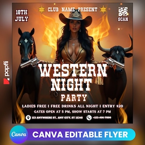 Western Party Flyer, Social Media Western Party Announcement, Editable Western Invitation, DIY Canva Template, Birthday Western Party Canva